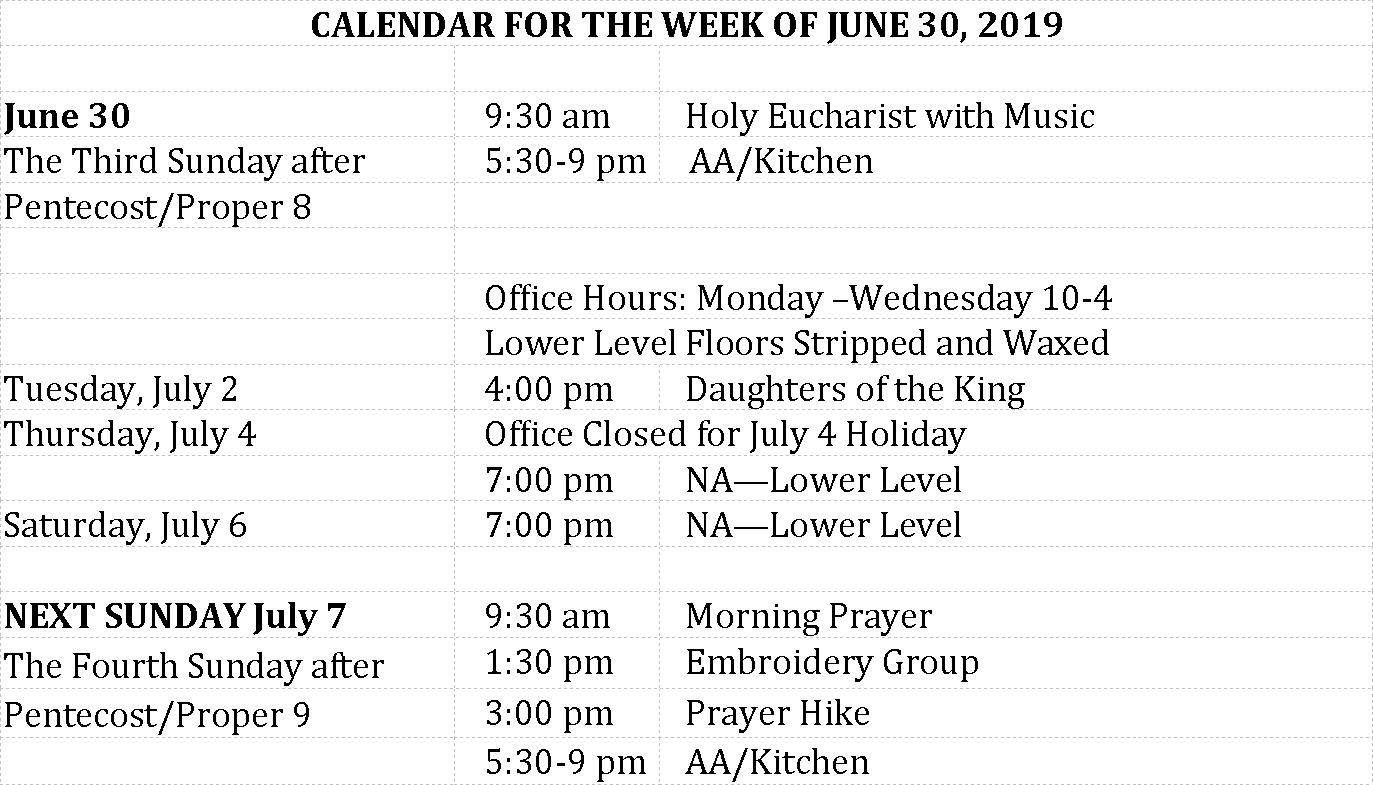 WEEKLY CALENDAR St James Episcopal Church Mt Airy MD